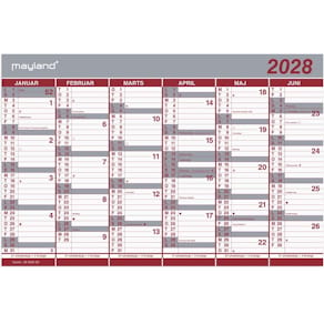 Vægkalender Mayland Kæmpe 2028, 439x290 mm, flerfarvet, FSC