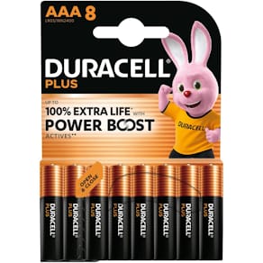 Batterij Duracell Plus 100%, AAA, blister van 8 stuks