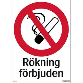 Skylt Rökning förbjuden plast 210x297mm