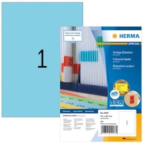 Universaletiketten HERMA A4, 210 x 297 mm, blau, 100 Blatt