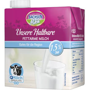 Haltbarmilch Sachsenmilch, 1,5 %, 12 x 0,5 L, Schraubverschluss