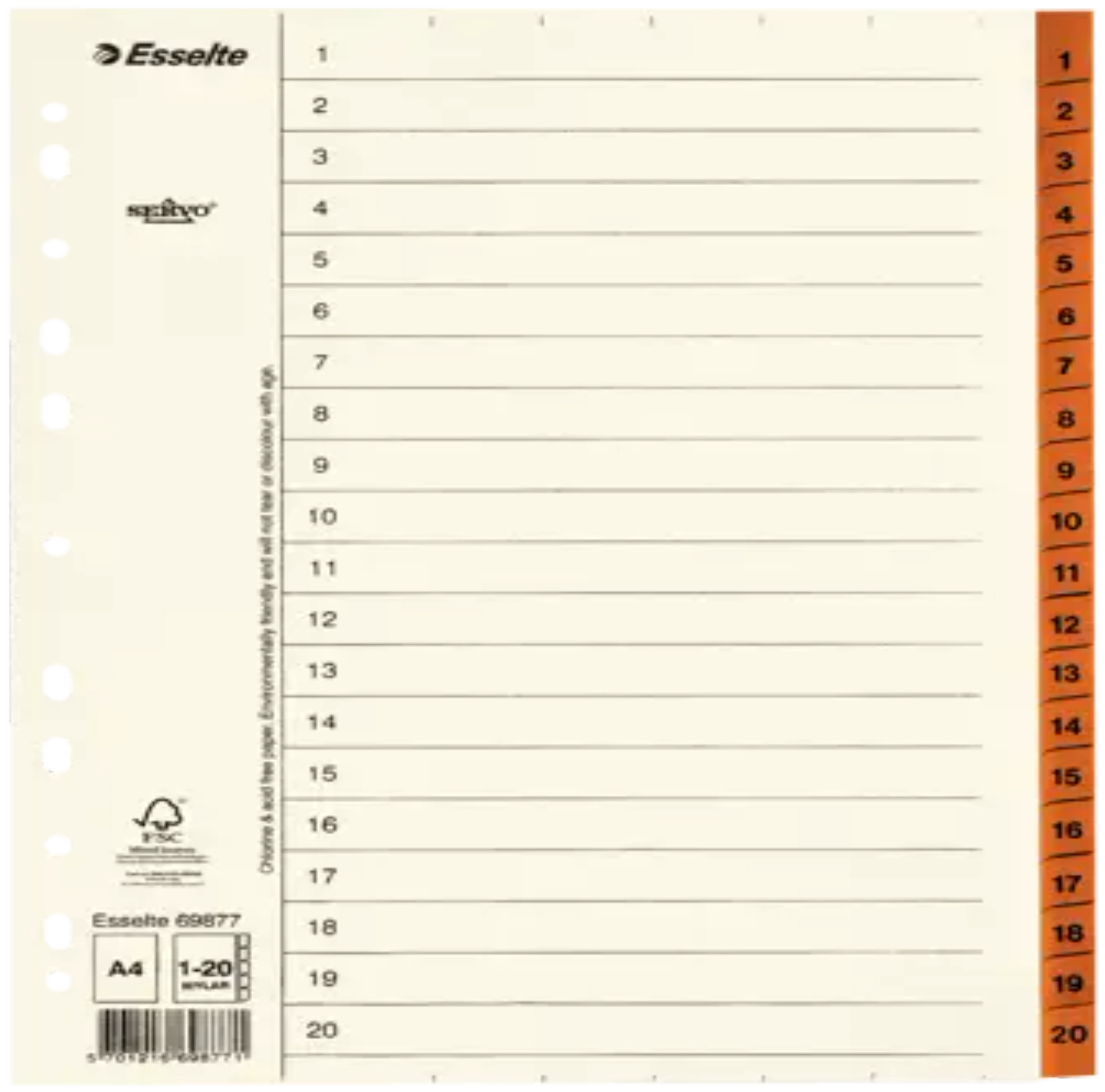 Pärmregister ESSELTE A4 1-20, flikförstärk
