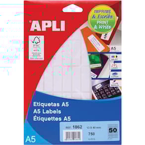Etiketten Apli Print & Write, wit, 13 x 40 mm, 750 stuks