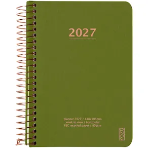 KOZO Kalender 2027 A6 Vecka per uppslag Olive Green
