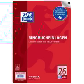 Ringbucheinlage Oxford L26, A4, kariert, 50 Blatt, 90 g/m², 4-f.