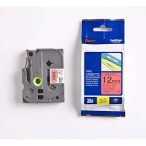Labeltape Brother TZe-431 12 mm sort på rød, lamineret, 8 m