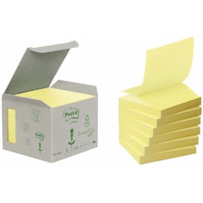 Notessedler Post-it Recycled gul 76x76 mm, 6 blokke