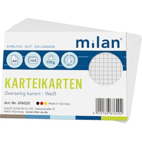 Karteikarte Milan, A6, kariert, weiß, 100 Stück
