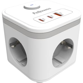 Contactdoos Fellowes Power Cube, 3-voudig+1xUSB-A+2xUSB-C, wit