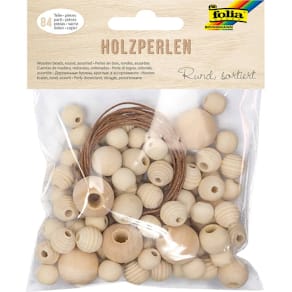 Holzperlen Folia, natur, sortiert, 84 Stück