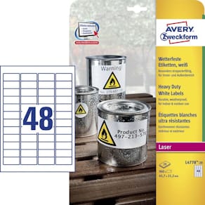 Etiketter Avery ultraholdbare hvid polyester til laser, 960 stk