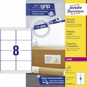 Adresseetiketter Avery 99,1x67,7 mm, laser, hvid, FSC, 800 stk