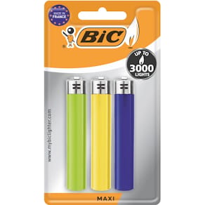 Aansteker BIC Maxi vuursteen, assorti, blister 3 stuks