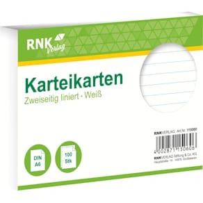 Karteikarten RNK, A6 quer, liniert (7 mm), weiß, 100 Stück
