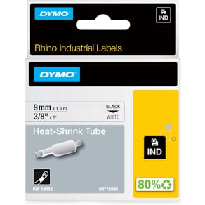 Krimpkous Dymo RHINO, 9 mm, zwart op wit