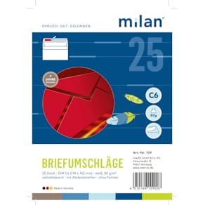 Briefhülle Milan C6, 80g, hochweiß, haftklebend, 25 Stück