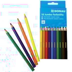 Farbstifte DONAU Jumbo, dreikant, 10 Farben, Karton-Etui