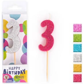 Geburtstagskerze BIRTHDAY FUN, Zahl 3, sortiert, einzeln verpackt