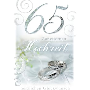 Glückwunschkarte Eiserne Hochzeit, 65 Jahre, silberne Ringe, Glim