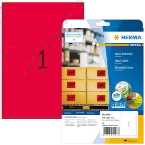Etiketten HERMA Universal, 210x297 mm, neonrot, 20 Stück