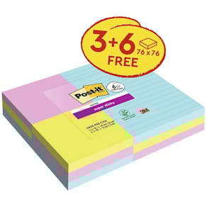 Notes Post-it Super Sticky, 152x152 mm, assorteret, 6 pk