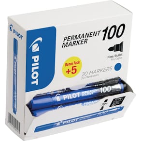 Permanent marker Pilot 100, XXL doos met 15 + 5 stuks, blauw