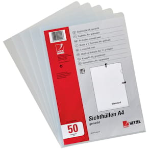 Sichthülle HETZEL Standard, genarbt, A4, farblos, 50 Stück