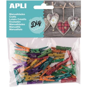 Wasknijpers Apli mini, hout, gekleurd, blister 45 stuks