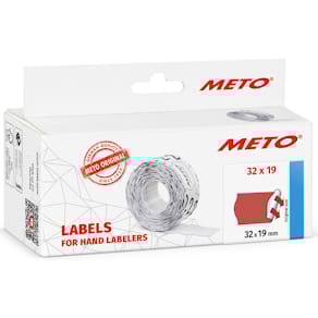 Prisetiketter METO neonrød 32x19 mm, aftagelig, 5 pk