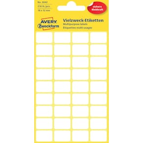 Etiketten Avery Zweckform, wit, 18 x 12 mm, 216 stuks
