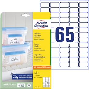 Etiketten Avery Zweckform Tiefkühl, 38,1 x 21,2 mm, weiß, 1.625er