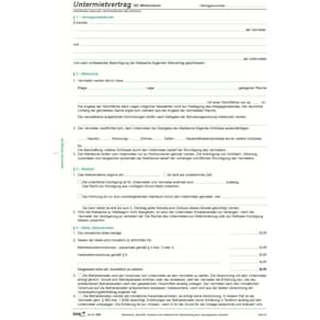 Formular RNK Untermietvertrag, A4, mit Wohnungsgeberbescheinigung