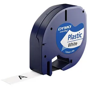 Märkband Dymo LetraTag, plast, svart/vit, 12mm