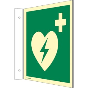 Fahnenschild MOEDEL Defibrillator AED, langnachleuchtend, 148 x  