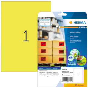 Universaletiketten HERMA A4, 210x297 mm, neongelb, 20 Blatt