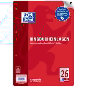 Ringbucheinlage Oxford L26, A4, kariert, 50 Blatt, 90 g/m², 4-f.
