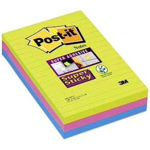 Notes Post-it Super Sticky 101x152 mm, assorterede farver, 3 stk