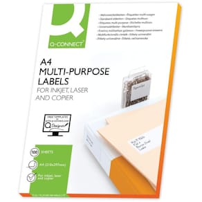 Etiket Q-CONNECT, wit, rechte hoeken, 210 x 297 mm, 100 vel