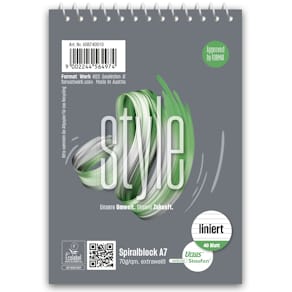 Spiralblock STAUFEN STYLE, A7, 40 Blatt, liniert, perforiert