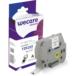 Tape WECARE 18mm TZe-241 svart på vit