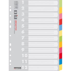 Tabbladen, A4, karton, 11-gaatsperforatie, assorti, 12 tabs