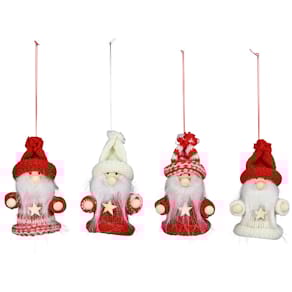Weihnachtsanhänger Wichtel, rot/weiß sortiert, 4er-Set, Polyester