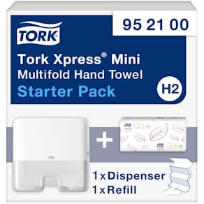 Papirhåndklædeark Tork Extra Soft, 2-lags 101x295mm starterpakke