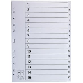Register plastflik 1-15 vit 10/fp