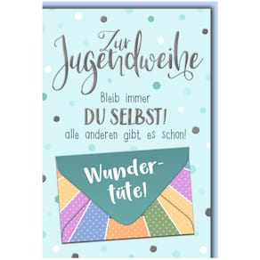 Jugendweihekarte Noname, mit Briefumschlag, bunt, 11,5 x 17 cm