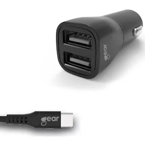 Laddare Bil GEAR 2xUSB 3.4A USB-C 2.0 1m