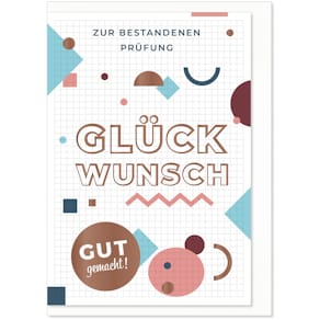 Glückwunschkarte KOMMA³ Prüfungsbillett, bunt, mit Umschlag