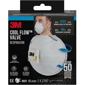 Stofmasker 3M Cool Flow, FFP2, met ventiel, pak van 5 stuks