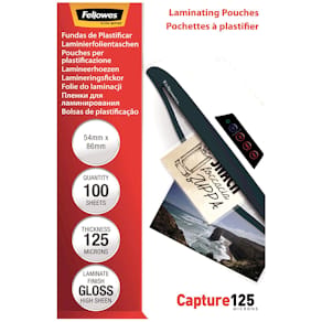 Lamineringslommer Fellowes Premium 125µm, 54x86mm, klar, 100 stk