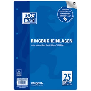 Ringbucheinlage Oxford A4, 50 Blatt, Lineatur 25, weiß, 90 g/m², 